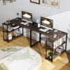 imageGiantex L Shaped Desk with Charging Station 47 Inch Reversible Computer Desk with Adjustable Storage Shelves amp Metal Frame Modern Corner Desk for Home Office Studying Writing Gaming WhiteGrey Oak