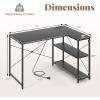 imageGiantex L Shaped Desk with Charging Station 47 Inch Reversible Computer Desk with Adjustable Storage Shelves amp Metal Frame Modern Corner Desk for Home Office Studying Writing Gaming WhiteBlack