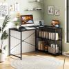 imageGiantex L Shaped Desk with Charging Station 47 Inch Reversible Computer Desk with Adjustable Storage Shelves amp Metal Frame Modern Corner Desk for Home Office Studying Writing Gaming WhiteBlack