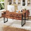 imageGiantex L Shaped Desk with Drawers 59 Large Computer Desk with Power Outlet Rustic Executive Wood Corner Desk Workstation Long Home Office Desk for Bedroom Work Study Writing Rustic Brown