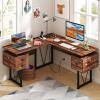imageGiantex L Shaped Desk with Drawers 59 Large Computer Desk with Power Outlet Rustic Executive Wood Corner Desk Workstation Long Home Office Desk for Bedroom Work Study Writing Rustic Brown