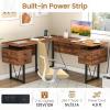 imageGiantex L Shaped Desk with Drawers 59 Large Computer Desk with Power Outlet Rustic Executive Wood Corner Desk Workstation Long Home Office Desk for Bedroom Work Study Writing Rustic Brown