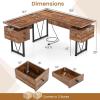 imageGiantex L Shaped Desk with Drawers 59 Large Computer Desk with Power Outlet Rustic Executive Wood Corner Desk Workstation Long Home Office Desk for Bedroom Work Study Writing Rustic Brown
