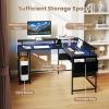 imageGiantex L Shaped Desk with LED Light amp Power Outlets Corner Computer Table with Monitor Stand and Storage Shelf Modern L Shaped Gaming Desk Ergonomic Home Office Desk BlackBlack