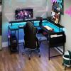 imageGiantex L Shaped Desk with LED Light amp Power Outlets Corner Computer Table with Monitor Stand and Storage Shelf Modern L Shaped Gaming Desk Ergonomic Home Office Desk BlackBlack