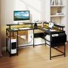 imageGiantex L Shaped Desk with LED Light amp Power Outlets Corner Computer Table with Monitor Stand and Storage Shelf Modern L Shaped Gaming Desk Ergonomic Home Office Desk BlackBlack