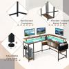 imageGiantex L Shaped Desk with LED Light amp Power Outlets Corner Computer Table with Monitor Stand and Storage Shelf Modern L Shaped Gaming Desk Ergonomic Home Office Desk BlackRustic Brown