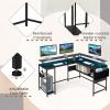 imageGiantex L Shaped Desk with LED Light amp Power Outlets Corner Computer Table with Monitor Stand and Storage Shelf Modern L Shaped Gaming Desk Ergonomic Home Office Desk BlackBlack