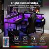 imageGiantex L Shaped Desk with LED Light amp Power Outlets Corner Computer Table with Monitor Stand and Storage Shelf Modern L Shaped Gaming Desk Ergonomic Home Office Desk BlackBlack