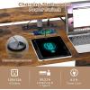 imageGiantex L Shaped Desk with LED Light amp Power Outlets Corner Computer Table with Monitor Stand and Storage Shelf Modern L Shaped Gaming Desk Ergonomic Home Office Desk BlackRustic Brown