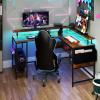 imageGiantex L Shaped Desk with LED Light amp Power Outlets Corner Computer Table with Monitor Stand and Storage Shelf Modern L Shaped Gaming Desk Ergonomic Home Office Desk BlackRustic Brown