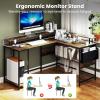 imageGiantex L Shaped Desk with LED Light amp Power Outlets Corner Computer Table with Monitor Stand and Storage Shelf Modern L Shaped Gaming Desk Ergonomic Home Office Desk BlackRustic Brown