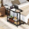 imageGiantex Mobile Standing Desk Adjustable Rolling Computer Desk wTilting Desktop amp Storage Shelves PC Laptop Table Small Compact Desk on Wheels for Small Space Living Room amp Bedroom Black OakBlack Oak