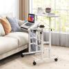 imageGiantex Mobile Standing Desk Adjustable Rolling Computer Desk wTilting Desktop amp Storage Shelves PC Laptop Table Small Compact Desk on Wheels for Small Space Living Room amp Bedroom Black OakWhite