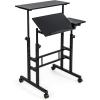 imageGiantex Mobile Standing Desk Adjustable Rolling Computer Desk wTilting Desktop amp Storage Shelves PC Laptop Table Small Compact Desk on Wheels for Small Space Living Room amp Bedroom Black OakBlack