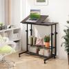 imageGiantex Mobile Standing Desk Adjustable Rolling Computer Desk wTilting Desktop amp Storage Shelves PC Laptop Table Small Compact Desk on Wheels for Small Space Living Room amp Bedroom Black OakBlack Oak