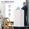 imageGiantex Portable Podium Stand Lectern Podium with 2 Storage Shelves 4 Universal Wheels Mobile Speaking Podium Hostess Stand Pulpits Rolling Laptop Desk Cart for Church Classroom Black 1 PackWhite