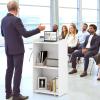 imageGiantex Portable Podium Stand Lectern Podium with 2 Storage Shelves 4 Universal Wheels Mobile Speaking Podium Hostess Stand Pulpits Rolling Laptop Desk Cart for Church Classroom Black 1 PackWhite