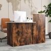 imageGiantex Reception Desk Front Counter Desk with Lockable Drawer Oval Tabletop amp Adjustable Shelf Retail Register Stand Checkout Table for Office Beauty Salon Reception Room White amp Rustic BrownWhite  Rustic Brown