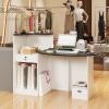 imageGiantex Reception Desk Front Counter Desk with Lockable Drawer Oval Tabletop amp Adjustable Shelf Retail Register Stand Checkout Table for Office Beauty Salon Reception Room White amp Rustic BrownBlack  White