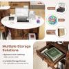 imageGiantex Reception Desk Front Counter Desk with Lockable Drawer Oval Tabletop amp Adjustable Shelf Retail Register Stand Checkout Table for Office Beauty Salon Reception Room White amp Rustic BrownWhite  Rustic Brown