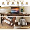 imageGiantex Small Corner Desk with Charging Station Triangle Computer Desk with Keyboard Tray amp Storage Shelf Metal Corner Writing Desk for Bedroom Small Space Home Office Black amp Rustic Brown