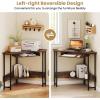 imageGiantex Small Corner Desk with Charging Station Triangle Computer Desk with Keyboard Tray amp Storage Shelf Metal Corner Writing Desk for Bedroom Small Space Home Office Black amp Rustic Brown