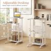 imageGiantex Small Standing Desk Height Adjustable Portable Laptop Cart on Wheels with Storage Shelves amp Swivel Footrest Computer Workstation Rolling Table for School Lecture Home Office WhiteWhite
