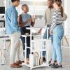 imageGiantex Small Standing Desk Height Adjustable Portable Laptop Cart on Wheels with Storage Shelves amp Swivel Footrest Computer Workstation Rolling Table for School Lecture Home Office WhiteWhite
