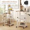 imageGiantex Small Standing Desk Height Adjustable Portable Laptop Cart on Wheels with Storage Shelves amp Swivel Footrest Computer Workstation Rolling Table for School Lecture Home Office WhiteNatural