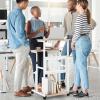 imageGiantex Small Standing Desk Height Adjustable Portable Laptop Cart on Wheels with Storage Shelves amp Swivel Footrest Computer Workstation Rolling Table for School Lecture Home Office WhiteNatural