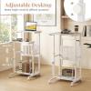 imageGiantex Small Standing Desk Height Adjustable Portable Laptop Cart on Wheels with Storage Shelves amp Swivel Footrest Computer Workstation Rolling Table for School Lecture Home Office WhiteWhite