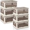 imageGiantex Storage Bins with Lids and Hidden Wheels 54 Gal Total Capacity 3 Pack Stackable Collapsible Storage Boxes with 5 Opening Doors Foldable Plastic Closet Organizers for School Dorm Office18 Gal