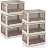 imageGiantex Storage Bins with Lids and Hidden Wheels 54 Gal Total Capacity 3 Pack Stackable Collapsible Storage Boxes with 5 Opening Doors Foldable Plastic Closet Organizers for School Dorm Office115 Gal