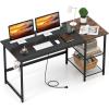 imageGiantex 59 Inch Computer Desk with Charging Station Home Office Desk with Storage Shelves amp Hook Modern Laptop PC Table Workstation Study Writing Desk for Bedroom Rustic BrownBlack