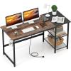 imageGiantex 59 Inch Computer Desk with Charging Station Home Office Desk with Storage Shelves amp Hook Modern Laptop PC Table Workstation Study Writing Desk for Bedroom Rustic BrownRustic Brown