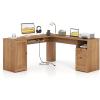 imageGiantex 66 LShaped Desk with Storage Drawers amp Charging Station Spacious Corner Computer Desk with Keyboard Tray Adjustable Shelf Cabinet Huge Workspace Home Office Study Writing Desk NaturalNatural
