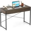 imageGiantex Computer Desk with 2 Drawers 44 Inch Home Office Desk with AntiToppling Device amp Metal Frame Compact Laptop PC Table Vanity Table Modern Study Writing Desk for Small Spaces Grey OakGrey Oak