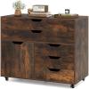 imageGiantex File Cabinet Rolling Lateral Filing Cabinet with Wheels 5 Drawers Load 220 Lbs Office Craft Storage Organization Mobile Storage Organizer Printer Stand for Home Office WhiteRustic Brown