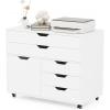 imageGiantex File Cabinet Rolling Lateral Filing Cabinet with Wheels 5 Drawers Load 220 Lbs Office Craft Storage Organization Mobile Storage Organizer Printer Stand for Home Office WhiteWhite