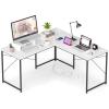 imageGiantex L Shaped Computer Desk 59 Inch Reversible Corner Desk with Power Outlet and USB Ports amp Monitor Stand Wooden Writing Desk Gaming Table for Home Office Room Small Space BlackWhite