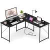 imageGiantex L Shaped Computer Desk 59 Inch Reversible Corner Desk with Power Outlet and USB Ports amp Monitor Stand Wooden Writing Desk Gaming Table for Home Office Room Small Space BlackBlack
