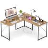 imageGiantex L Shaped Computer Desk 59 Inch Reversible Corner Desk with Power Outlet and USB Ports amp Monitor Stand Wooden Writing Desk Gaming Table for Home Office Room Small Space BlackNatural