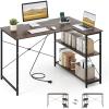 imageGiantex L Shaped Desk with Charging Station 47 Inch Reversible Computer Desk with Adjustable Storage Shelves amp Metal Frame Modern Corner Desk for Home Office Studying Writing Gaming WhiteGrey Oak