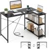 imageGiantex L Shaped Desk with Charging Station 47 Inch Reversible Computer Desk with Adjustable Storage Shelves amp Metal Frame Modern Corner Desk for Home Office Studying Writing Gaming WhiteBlack