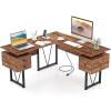 imageGiantex L Shaped Desk with Drawers 59 Large Computer Desk with Power Outlet Rustic Executive Wood Corner Desk Workstation Long Home Office Desk for Bedroom Work Study Writing Rustic Brown