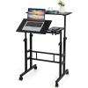 imageGiantex Mobile Standing Desk Adjustable Rolling Computer Desk wTilting Desktop amp Storage Shelves PC Laptop Table Small Compact Desk on Wheels for Small Space Living Room amp Bedroom Black OakBlack
