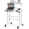 imageGiantex Mobile Standing Desk Adjustable Rolling Computer Desk wTilting Desktop amp Storage Shelves PC Laptop Table Small Compact Desk on Wheels for Small Space Living Room amp Bedroom Black OakWhite