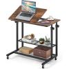 imageGiantex Mobile Standing Desk Adjustable Rolling Computer Desk wTilting Desktop amp Storage Shelves PC Laptop Table Small Compact Desk on Wheels for Small Space Living Room amp Bedroom Black OakRustic Brown