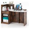 imageGiantex Reception Desk Front Counter Desk with Lockable Drawer Oval Tabletop amp Adjustable Shelf Retail Register Stand Checkout Table for Office Beauty Salon Reception Room White amp Rustic BrownWhite  Rustic Brown